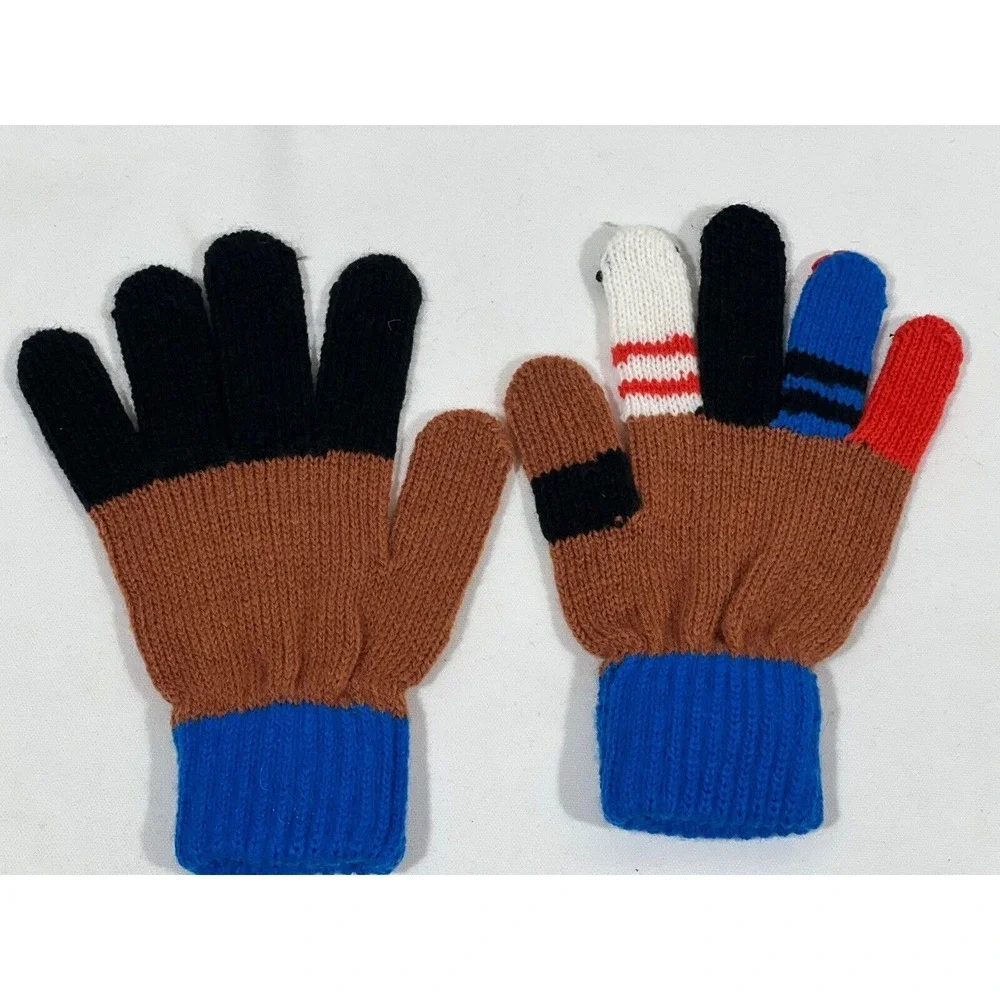 Kidorable‎ Kids Pirate Knit Gloves Blue Brown Skull Finger Puppets Handmade Soft